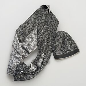 Michael Kors Womens Gray MK Logo Scarf Beanie Hat Set Soft Acrylic